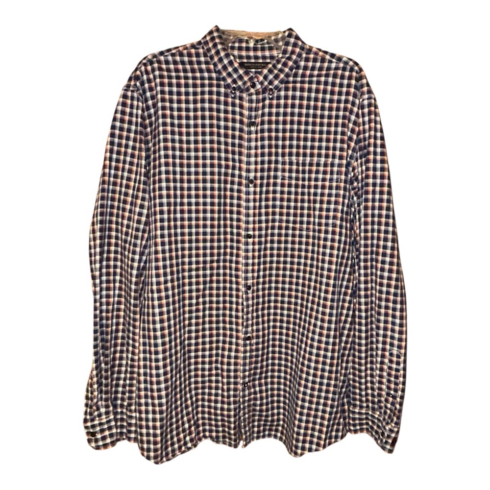 Banana Republic Luxe Flannel Shirt Slim Fit Mens XXL Tall Plaid Cotton Grunge